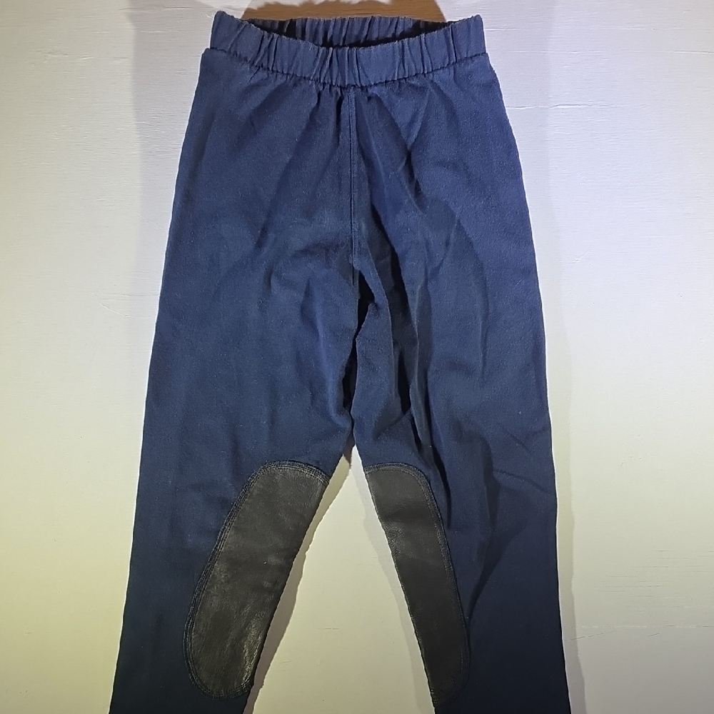Women's Cotton Navy Equstrian Pants Size M Leather Knee Patches Only Vintage